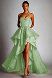 Sweetheart Fuchsia A Line Ruffle High Low Formal Dress
