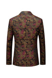 Brown Fitted Floral Notched Lapel Men's Blazer