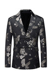 Black Peak Lapel Floral Men's Blazer