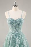 Grey Purple Beaded Corset Applique Long Prom Dress with Slit