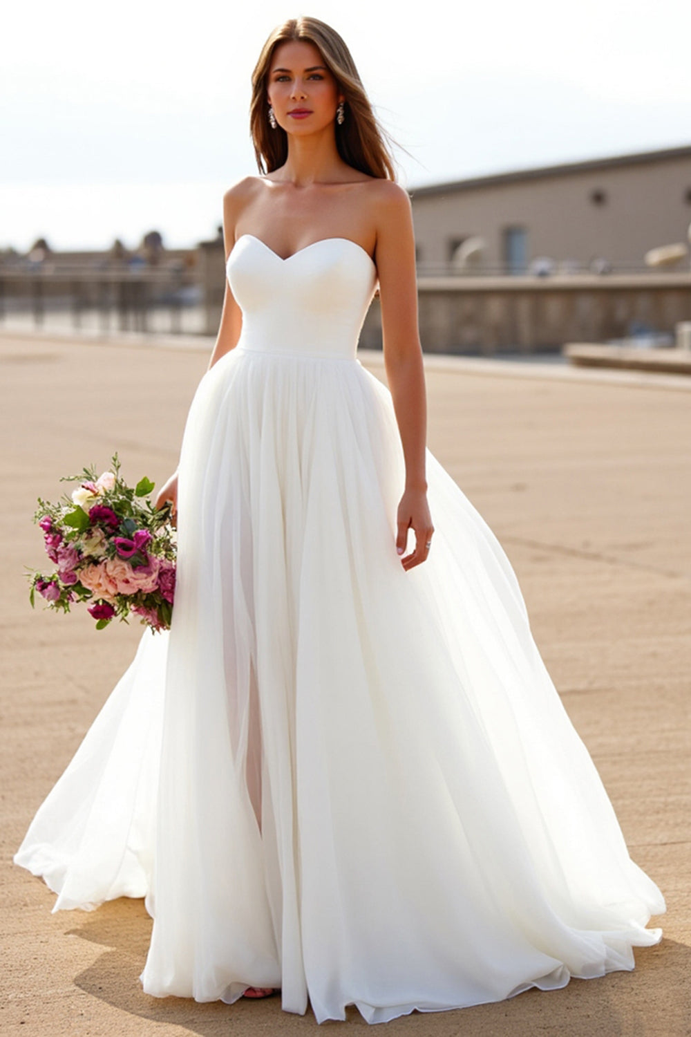 Chiffon Bridesmaid White Strapless Bridesmaid Dress Strapless