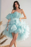 Light Green Tulle One Shoulder Homecoming Dress with Beading