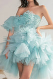 Light Green Tulle One Shoulder Homecoming Dress with Beading