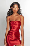 Satin Bodycon Spaghetti Straps Red Homecoming Dress