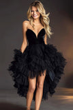 High Low Tulle Black Strapless Homecoming Dress