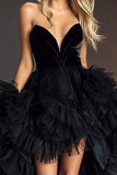 High Low Tulle Black Strapless Homecoming Dress