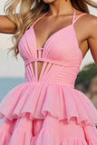 Pink Corset Tulle A Line Short Homecoming Dress