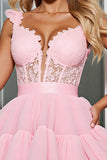 Light Pink Tulle Corset Appliqued A Line Short Homecoming Dress
