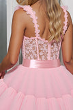 Light Pink Tulle Corset Appliqued A Line Short Homecoming Dress