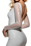 Sparkly White Satin Bodycon Short Homecoming Dress