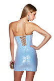 Light Blue Sequins Corset Sparkly Bodycon Strapless Short Homecoming Dress with Fringes