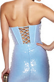 Light Blue Sequins Corset Sparkly Bodycon Strapless Short Homecoming Dress with Fringes