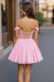 Pink Tulle A Line Corset Beaded Short Homecoming Dress