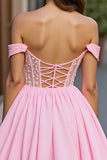 Pink Tulle A Line Corset Beaded Short Homecoming Dress