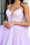 Lilac Tulle Corset A Line Spaghetti Straps Short Homecoming Dress with Appliques