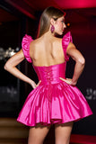 Fuchsia Satin A Line Sweetheart Short Homecoming Dress with Ruffles