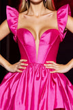 Fuchsia Satin A Line Sweetheart Short Homecoming Dress with Ruffles