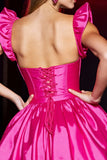 Fuchsia Satin A Line Sweetheart Short Homecoming Dress with Ruffles