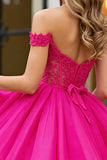 Fuchsia Corset A Line Tulle Off the Shoulder Short Homecoming Dress