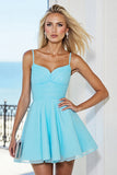Blue A Line Ruched Homecoming Dress With Bow