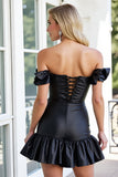 Off The Shoulder Black A Line Mini Homecoming Dress