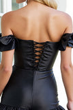 Off The Shoulder Black A Line Mini Homecoming Dress