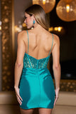Sparkly Dark Green Sequin Bodycon Corset Short Homecoming Dress
