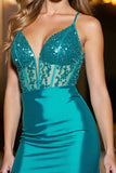 Sparkly Dark Green Sequin Bodycon Corset Short Homecoming Dress