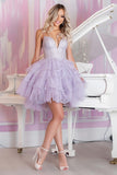 Sparkly Lilac Tulle Tiered Short Homecoming Dress with Ruffles
