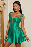 Dark Green Satin Corset A Line Short Homecoming Dress with Bows