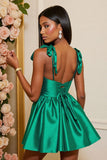 Dark Green Satin Corset A Line Short Homecoming Dress with Bows