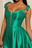 Dark Green Satin Corset A Line Short Homecoming Dress with Bows