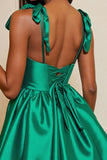 Dark Green Satin Corset A Line Short Homecoming Dress with Bows