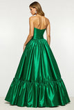 Dark Green A Line Satin Prom Dress with Slit