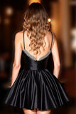 Sparkly Black A Line Satin Spaghetti Straps Short Homecoming Dress