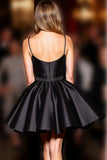 Black Satin Corset Spaghetti Straps A Line Short Homecoming Dress