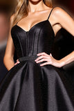 Black Satin Corset Spaghetti Straps A Line Short Homecoming Dress