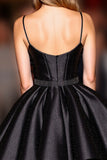 Black Satin Corset Spaghetti Straps A Line Short Homecoming Dress