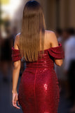 Sparkly Dark Red Sequins Corset Short Homecoming Dress