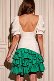 White A Line Short Sleeves Cocktail Dress with Ruffles