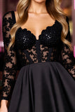 Black Sparkly Corset Long Sleeve A Line Homecoming Dress With Appliques