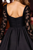 Black Sparkly Corset Long Sleeve A Line Homecoming Dress With Appliques