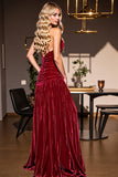 Burgundy Ruffled Halter A Line Party Dress