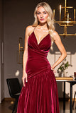Burgundy Ruffled Halter A Line Party Dress