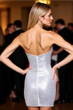 Silver Sweetheart Corset Homecoming Dress With Sequins