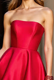 A Line Strapless Short Red Homecoming Dress With 3D Flowers