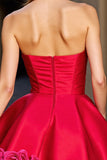 A Line Strapless Short Red Homecoming Dress With 3D Flowers