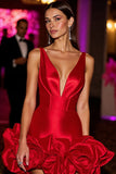 Red V Neck A Line Homecoming Dress With 3D Flowers