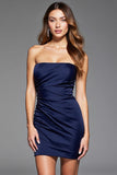 Strapless Navy Simple Bodycon Homecoming Dress