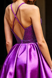 Sparkly A Line Dark Purple Homecoming Dress with Sequins